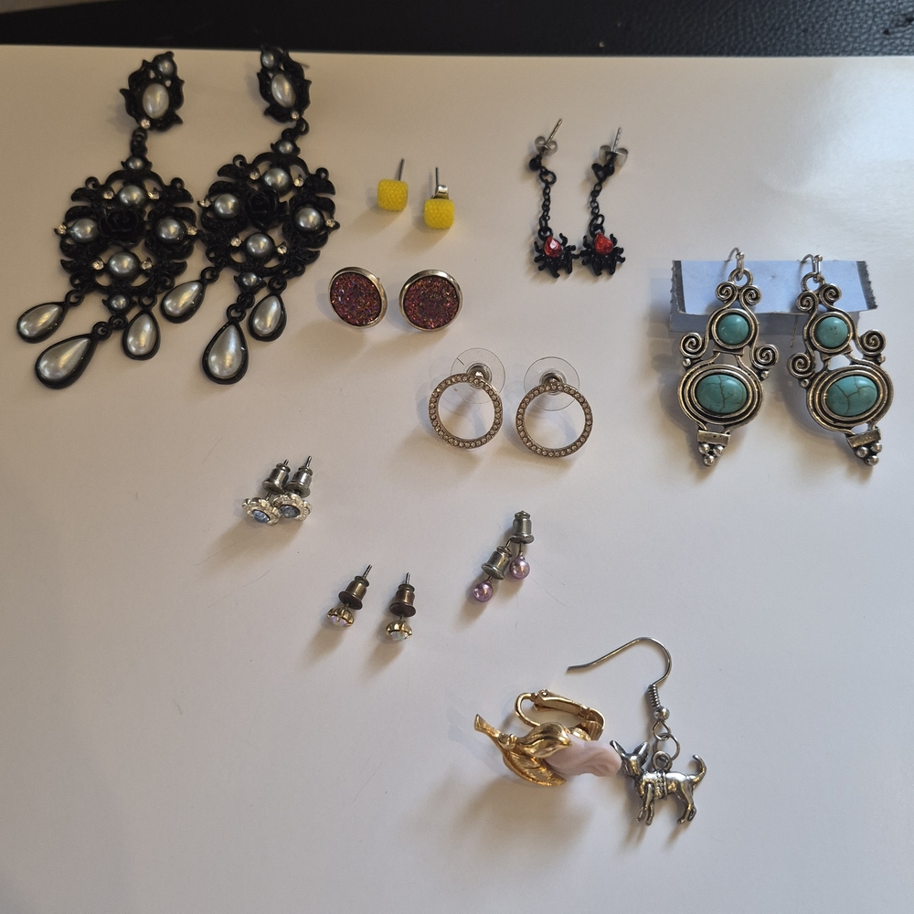 Mixed Women's Earring Set in Black, Turquoise, Pink, Yellow & Silver Tones
